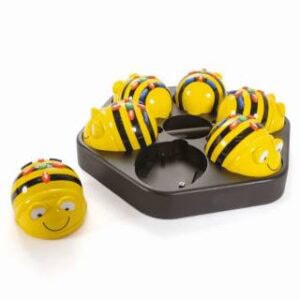 A yellow bee toy with tray and bee.
